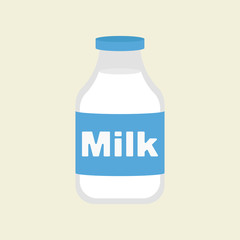 Closed glass bottle of natural milk with glossy cap. Milk. Vector illustration. EPS 10.