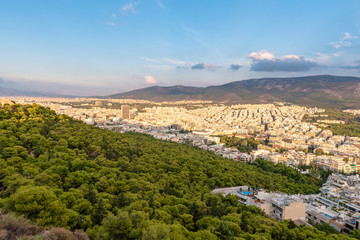 Obraz premium View over the Athens in sunset time from Lycabettus hill, Greece.