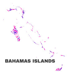 Mosaic Bahamas Islands map isolated on a white background. Vector geographic abstraction in pink and violet colors. Mosaic of Bahamas Islands map combined of random circle dots and lines.