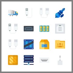 16 storage icon. Vector illustration storage set. sata and trucks icons for storage works