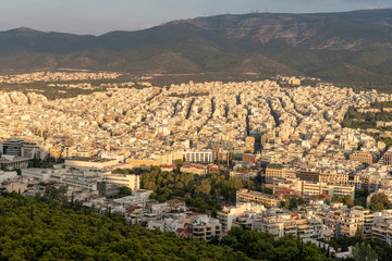 Fototapeta na wymiar View over the Athens in sunset time from Lycabettus hill, Greece.