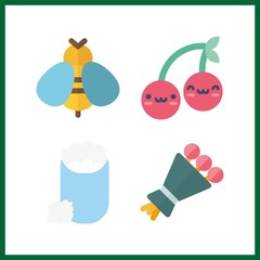 4 blossom icon. Vector illustration blossom set. cherry and bee icons for blossom works