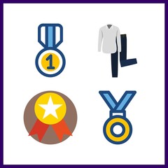 4 best icon. Vector illustration best set. shirt and trousers and medal icons for best works