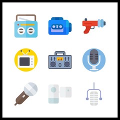 9 broadcast icon. Vector illustration broadcast set. camcorder and tape recorder icons for broadcast works