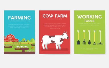 Farm information cards set. Nature template of flyear, magazines, posters, book cover, banners. Eco infographic concept  background. Layout illustrations modern pages with typography text
