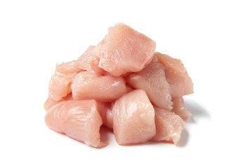 Fresh, raw pieces of chicken fillet isolated on a white background. 