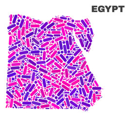 Mosaic Egypt map isolated on a white background. Vector geographic abstraction in pink and violet colors. Mosaic of Egypt map combined of scattered circle points and lines.