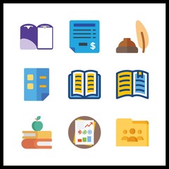 9 document icon. Vector illustration document set. shared folder and stats icons for document works