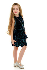 Little girl in an elegant dress.