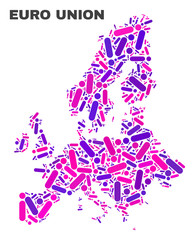 Mosaic Euro Union map isolated on a white background. Vector geographic abstraction in pink and violet colors. Mosaic of Euro Union map combined of random circle dots and lines.