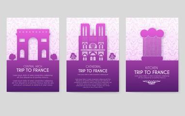 Set of France country ornament illustration concept. Art traditional, poster, book, abstract, ottoman motifs, element. Vector decorative ethnic greeting card or invitation design