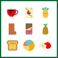 9 piece icon. Vector illustration piece set. toast and pineapple icons for piece works