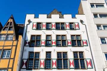 Fototapeta na wymiar gable fronts of houses in the historical old town of Cologne, Germany