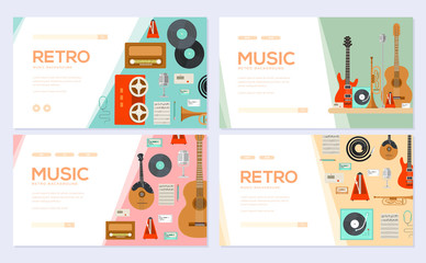 Naklejka premium Retro equipment music set. Traditional melody brochure card set. festival template of flyear, web banner, ui header, enter site. Layout invintation modern slider