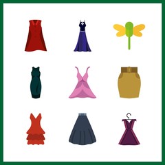 9 long icon. Vector illustration long set. dress and skirt icons for long works