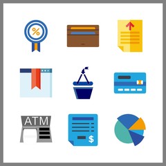 9 banking icon. Vector illustration banking set. browser and text file icons for banking works