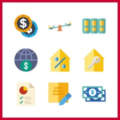 9 finance icon. Vector illustration finance set. seesaw and folders icons for finance works