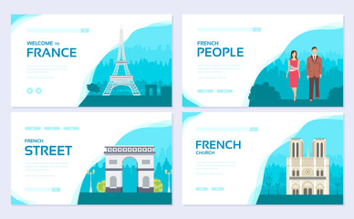 France country ornament travel tour concept. Traditional monument brochure card set. ethnic template of flyear, web banner, ui header, enter site. Layout invintation modern slider
