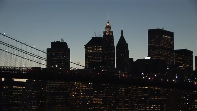 View Of Brooklyn Bridge And East River At Magic Hour In New York United States