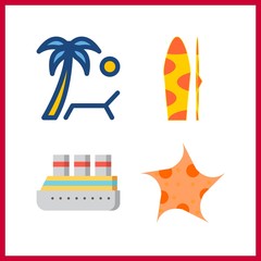 4 coast icon. Vector illustration coast set. surf and cruise ship icons for coast works