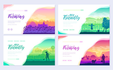 Farming life brochure cards set. Take care of the garden template of flyear, web banner, ui header, enter site. Invitation concept background. Layout illustration modern slider page