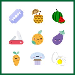 9 cut icon. Vector illustration cut set. orange and swiss army knife icons for cut works