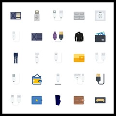 25 pocket icon. Vector illustration pocket set. leather jacket and blue jeans icons for pocket works