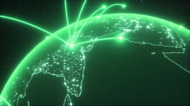 Global business concept of connections and information transfer in the world