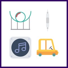 4 play icon. Vector illustration play set. volume controller and kid car icons for play works