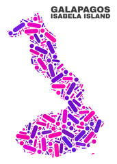 Mosaic Isabela Island of Galapagos map isolated on a white background. Vector geographic abstraction in pink and violet colors.