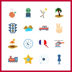 16 sky icon. Vector illustration sky set. river and beach icons for sky works