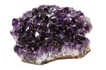 Amethyst Crystal Druse  macro mineral on white background close up