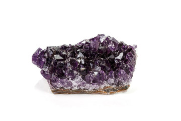 Amethyst Crystal Druse  macro mineral on white background close up