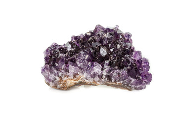 Amethyst Crystal Druse  macro mineral on white background close up