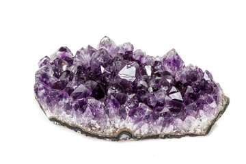 Amethyst Crystal Druse  macro mineral on white background close up