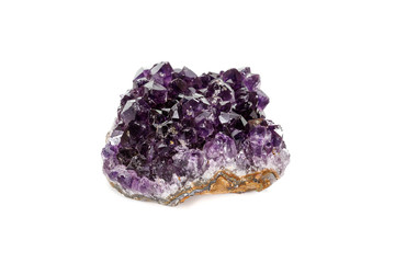 Amethyst Crystal Druse  macro mineral on white background close up