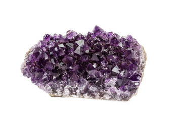 Amethyst Crystal Druse  macro mineral on white background close up