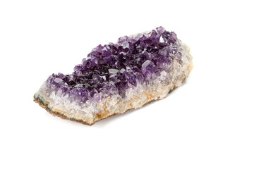 Amethyst Crystal Druse  macro mineral on white background close up