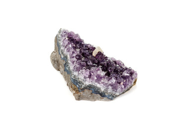 Amethyst Crystal Druse  macro mineral on white background close up