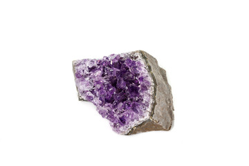 Amethyst Crystal Druse  macro mineral on white background close up