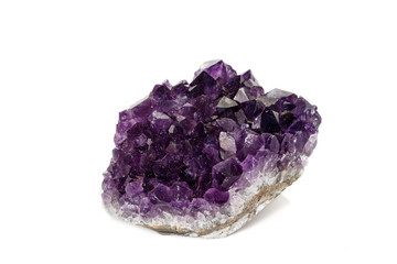 Amethyst Crystal Druse  macro mineral on white background close up
