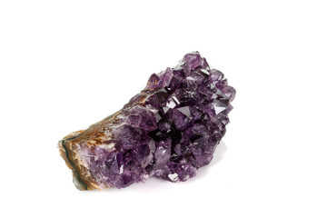 Amethyst Crystal Druse  macro mineral on white background close up