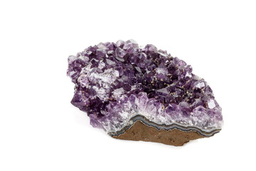 Amethyst Crystal Druse  macro mineral on white background close up