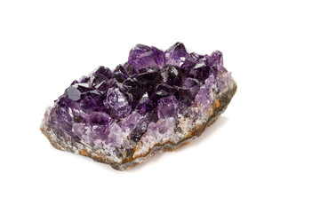 Amethyst Crystal Druse  macro mineral on white background close up