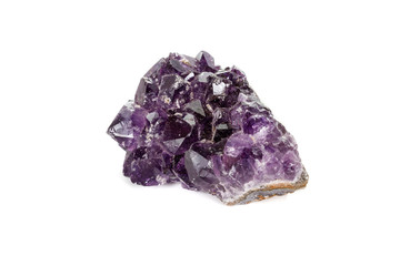 Amethyst Crystal Druse  macro mineral on white background close up