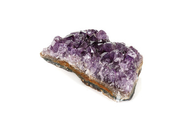 Amethyst Crystal Druse  macro mineral on white background close up