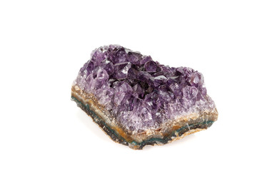 Amethyst Crystal Druse  macro mineral on white background close up