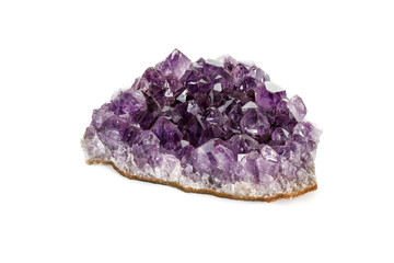 Amethyst Crystal Druse  macro mineral on white background close up