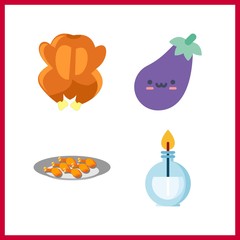 4 cooking icon. Vector illustration cooking set. eggplant and chicken leg icons for cooking works