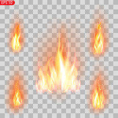 Trail of fire.Burning flames translucent elements special Effect.Realistic burning fire flames vector effect 